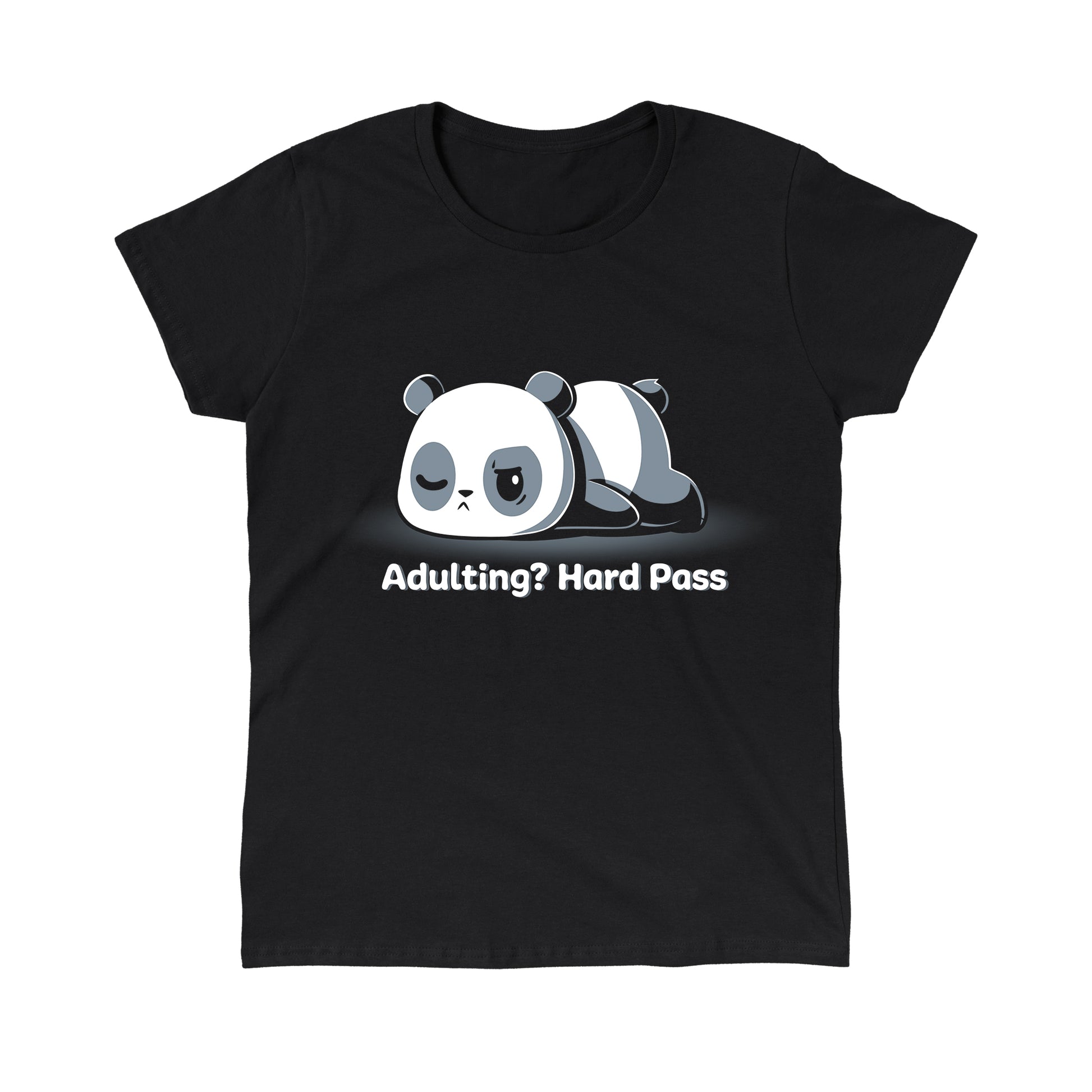 Classic Cotton T-shirt_TeeTurtle Adulting? Hard Pass black t-shirt featuring a panda lying down with a bored expression.