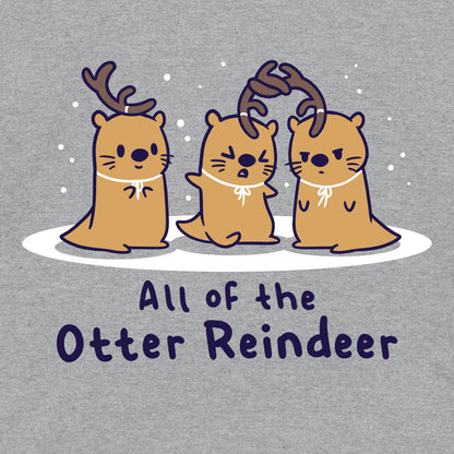 Pullover Hoodie_TeeTurtle All Of The Otter Reindeer heather gray design featuring otters dressed as Christmas reindeer.