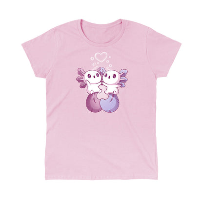 Classic Cotton T-shirt_TeeTurtle Alotl Love t-shirt featuring one pink and one blue axolotl holding hands underneath a heart-shaped bubble.