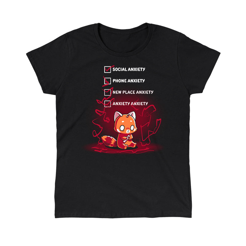 Classic Cotton T-shirt_TeeTurtle Anxiety Checklist black t-shirt featuring a red panda sits anxiously with checkboxes.