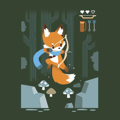 Classic Cotton T-shirt_TeeTurtle Archer Class forest green t-shirt featuring a fox with a bow and arrow.