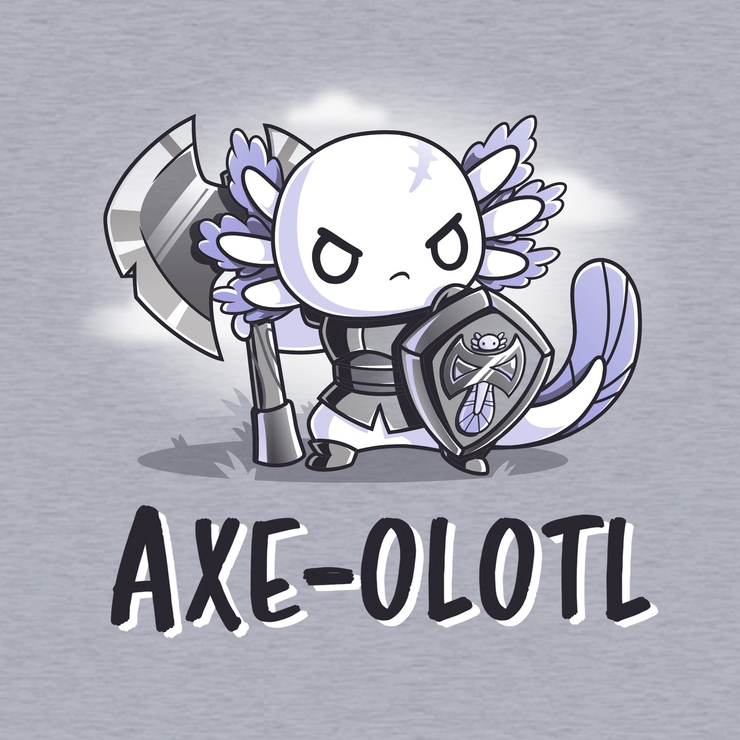 Classic Cotton T-shirt_TeeTurtle heather gray Axe-olotl Warrior featuring a fantasy warrior axolotl.