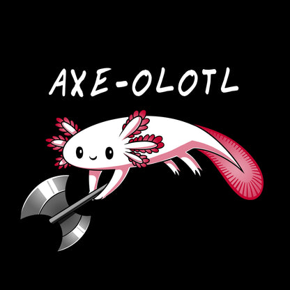 Long Sleeve T-shirt_A drawing of a smiling axolotl holding an axe, with "AXE-OLOTL" written above it. Available on a super soft ringspun cotton Black Unisex apparelfor the ultimate comfort. This Axe-olotl apparel from monsterdigital is perfect for any quirky graphic apparelenthusiast!