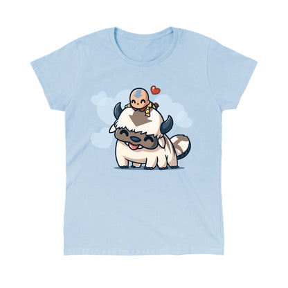 Classic Cotton T-shirt_TeeTurtle light blue BFFs (Aang and Appa) apparel featuring a happy Aang resting on a happy Appa’s head with a red heart above them and light blue hearts in the background.