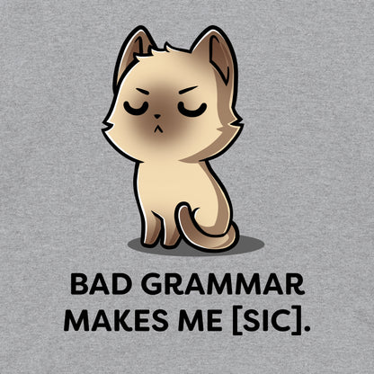 Classic Cotton T-shirt_TeeTurtle Bad Grammar heather gray t-shirt featuring a disappointed siamese cat with a grammar pun below it.