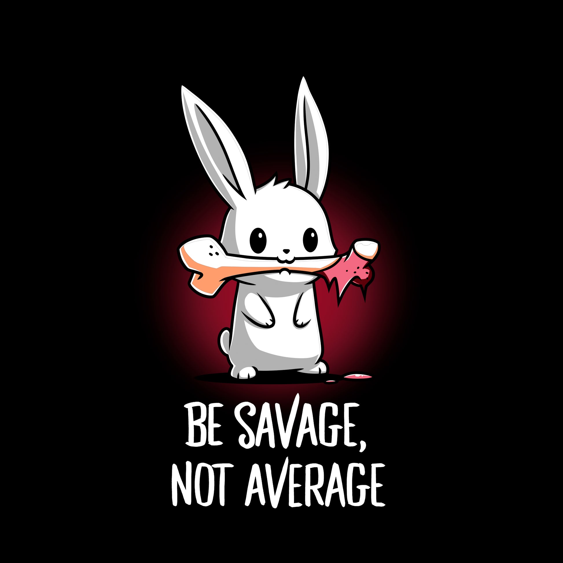 Classic Cotton T-shirt_TeeTurtle Be Savage, Not Average black t-shirt featuring a dark and dangerous bunny holding a bone in its mouth.