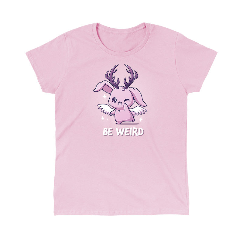 Classic Cotton T-shirt_TeeTurtle light pink Be Weird t-shirt featuring a winking wolpertinger.