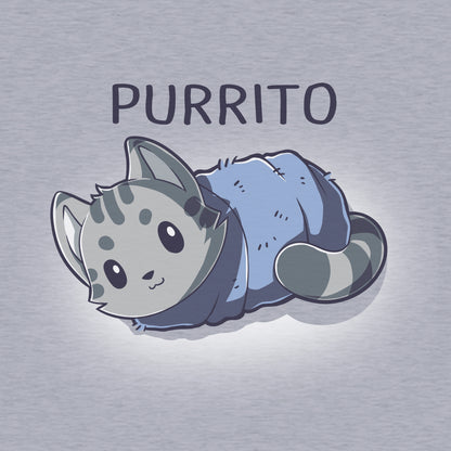 Classic Cotton T-shirt_TeeTurtle heather gray Blanket Purrito t-shirt featuring a gray cat wrapped in a blanket.