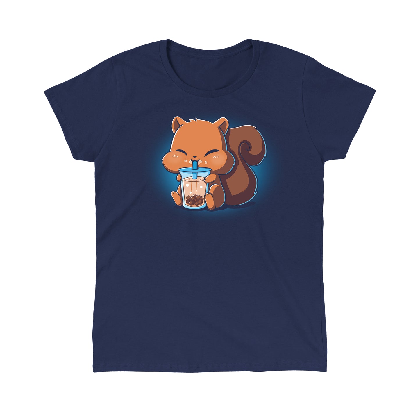 Classic Cotton T-shirt_Teeturtle Boba Squirrel navy blue t-shirt featuring an adorable, puffy-cheeked squirrel sipping boba tea.