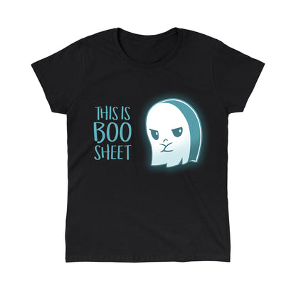 Classic Cotton T-shirt_TeeTurtle black Boo Sheet. Featuring a grumpy ghost saying, "This is Boo Sheet".