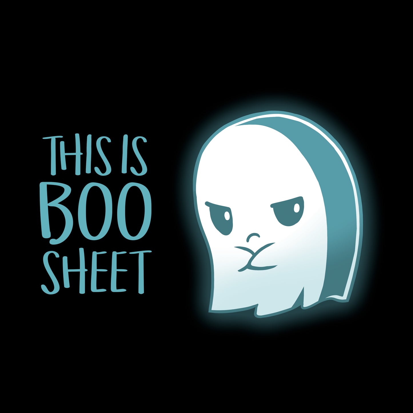 Long Sleeve T-shirt_TeeTurtle black Boo Sheet. Featuring a grumpy ghost saying, "This is Boo Sheet".