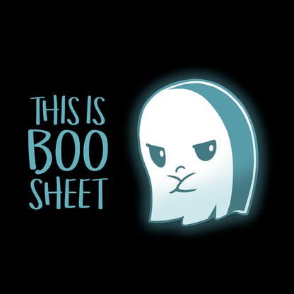 Crew Neck Sweatshirt_TeeTurtle black Boo Sheet. Featuring a grumpy ghost saying, "This is Boo Sheet".