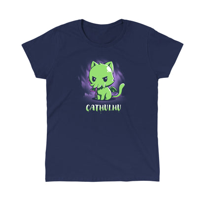 Classic Cotton T-shirt_TeeTurtle Cathulhu navy blue t-shirt featuring a cat with tentacles.