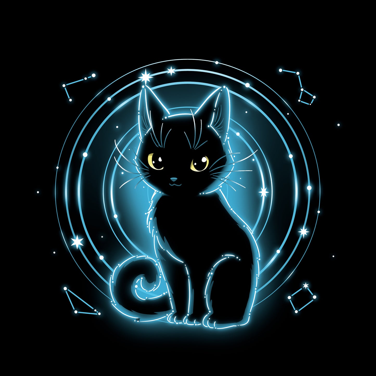 Long Sleeve T-shirt_TeeTurtle Celestial Cat black t-shirt featuring a celestial cat in front of a starry background.