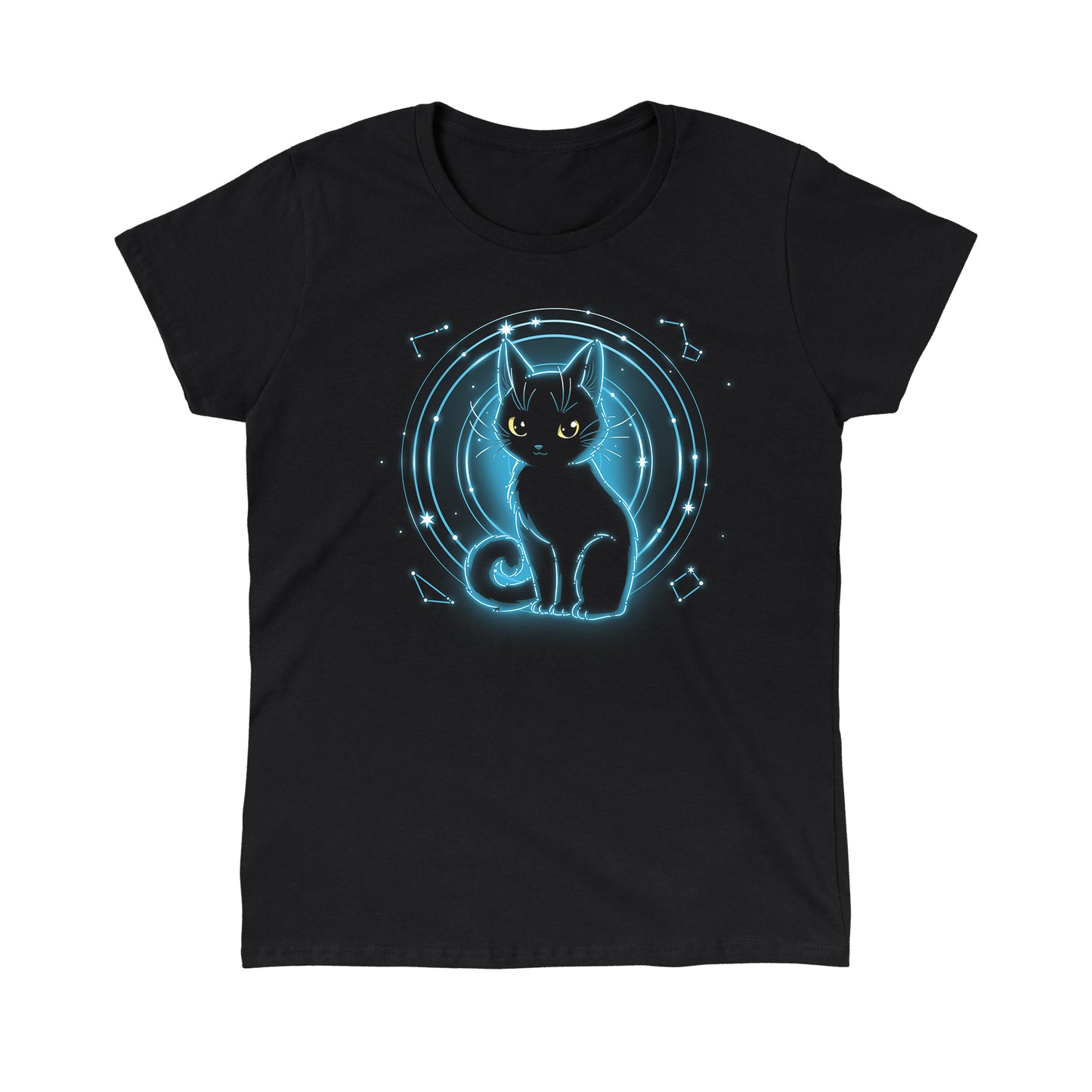 Classic Cotton T-shirt_TeeTurtle Celestial Cat black t-shirt featuring a celestial cat in front of a starry background.