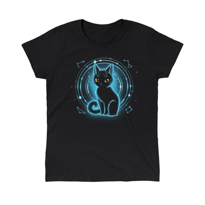 Classic Cotton T-shirt_TeeTurtle Celestial Cat black t-shirt featuring a celestial cat in front of a starry background.