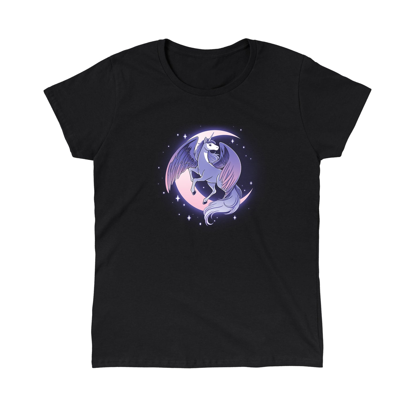 Classic Cotton T-shirt_TeeTurtle Celestial Winged Unicorn black t-shirt featuring a celestial winged unicorn with a crescent moon in the background.