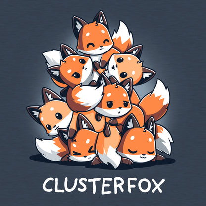 Classic Cotton T-shirt_TeeTurtle Clusterfox heather navy blue t-shirt featuring a group of foxes huddled together in a pyramid shape.
