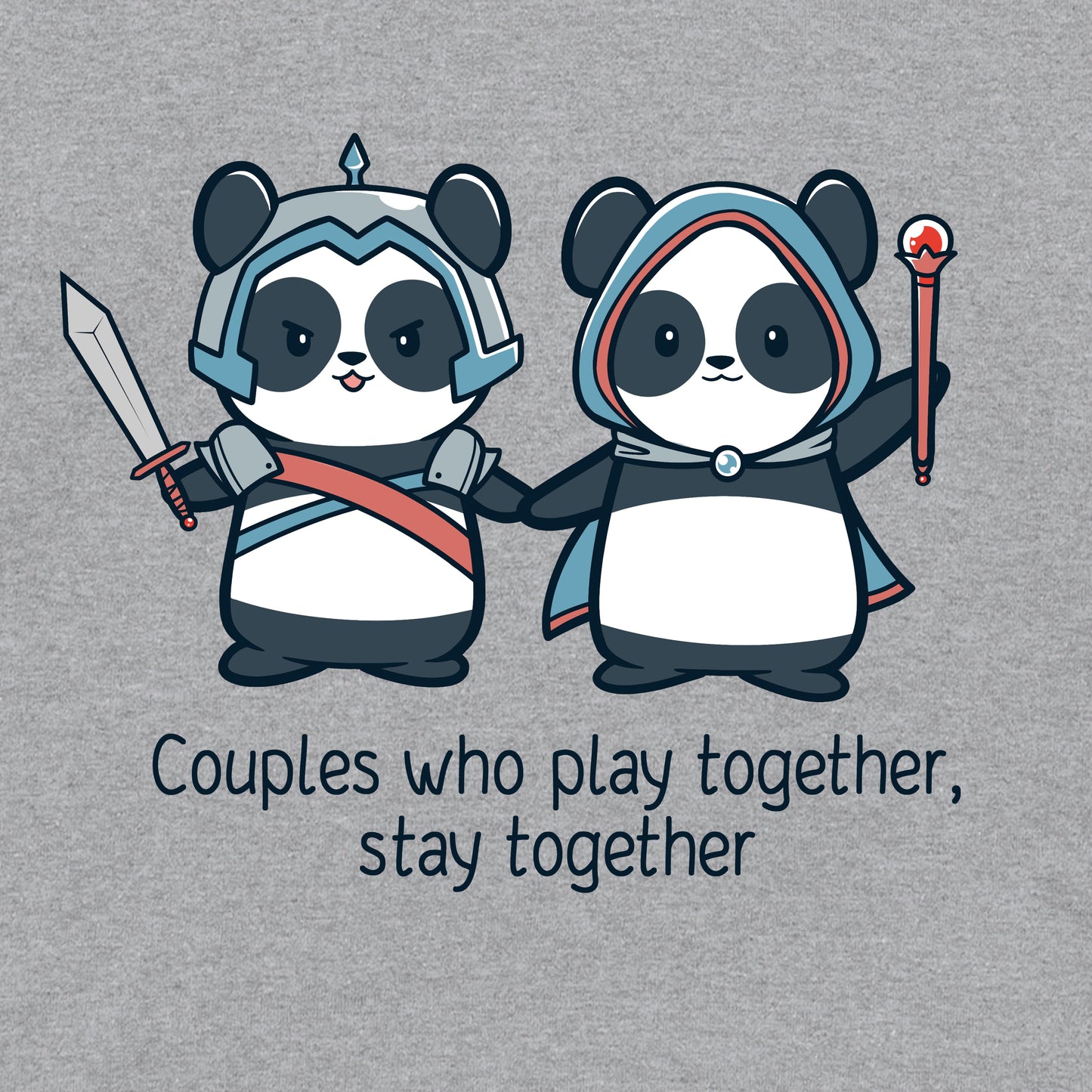 Long Sleeve T-shirt_TeeTurtle heather gray Couples Who Play Together Stay Together. Featuring a panda couple in fantasy outfits that stays together since they play together.