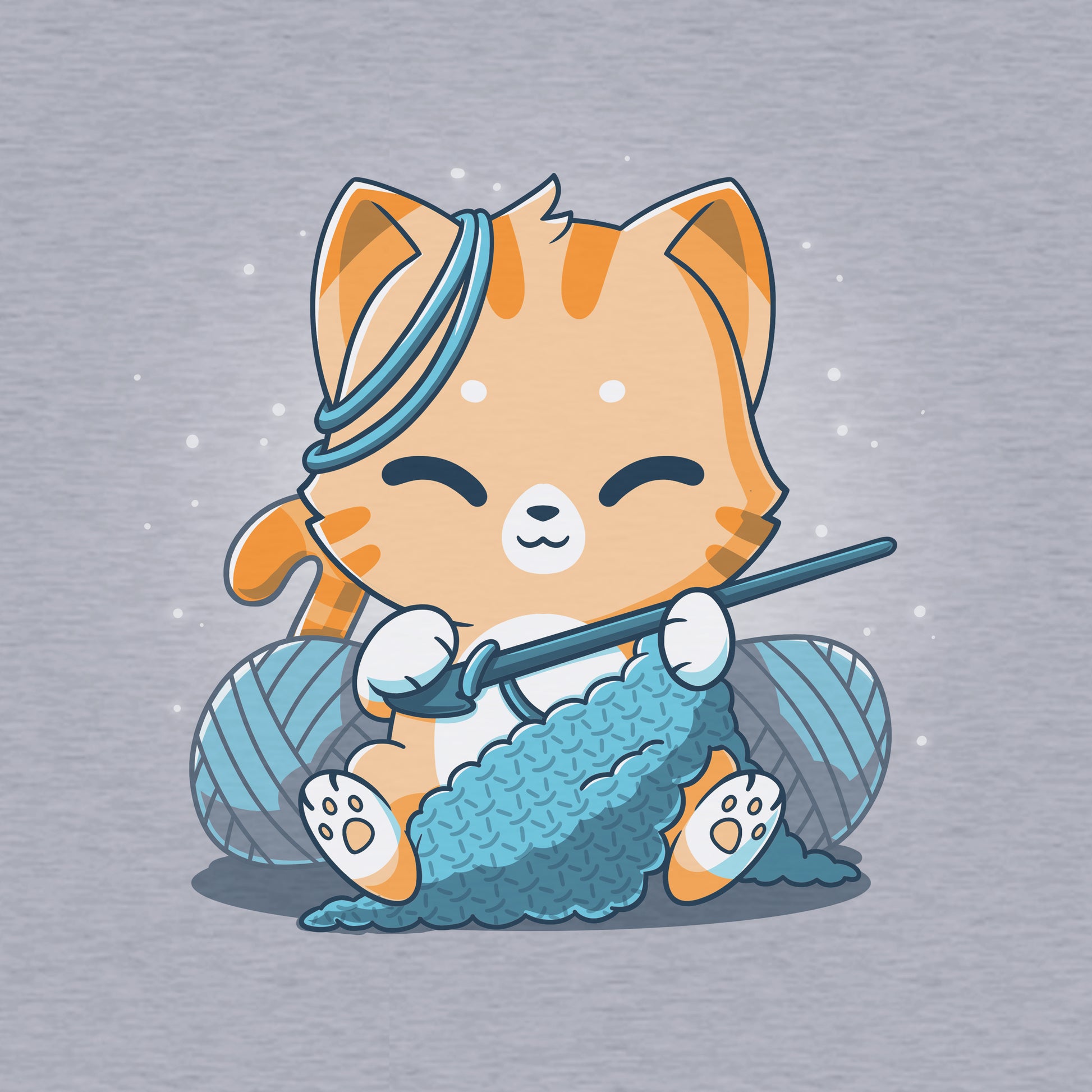 Classic Cotton T-shirt_TeeTurtle Crochet Kitty heather gray t-shirt featuring a cute orange cat crocheting something and surrounded by yarn balls.