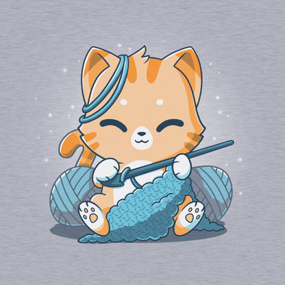 Classic Cotton T-shirt_TeeTurtle Crochet Kitty heather gray t-shirt featuring a cute orange cat crocheting something and surrounded by yarn balls.