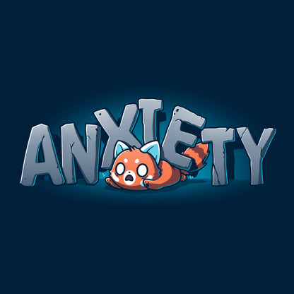 Crew Neck Sweatshirt_TeeTurtle Crushing Anxiety navy blue design featuring an anxious red panda being squished under giant letters made of stone that spell "Anxiety" on top of his body. 