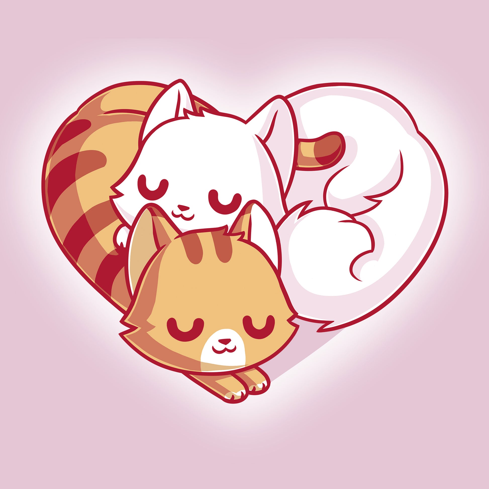 Classic Cotton T-shirt_TeeTurtle Cuddling Kitties light pink t-shirt featuring two cats snuggling together, forming a heart shape with their bodies and tails.