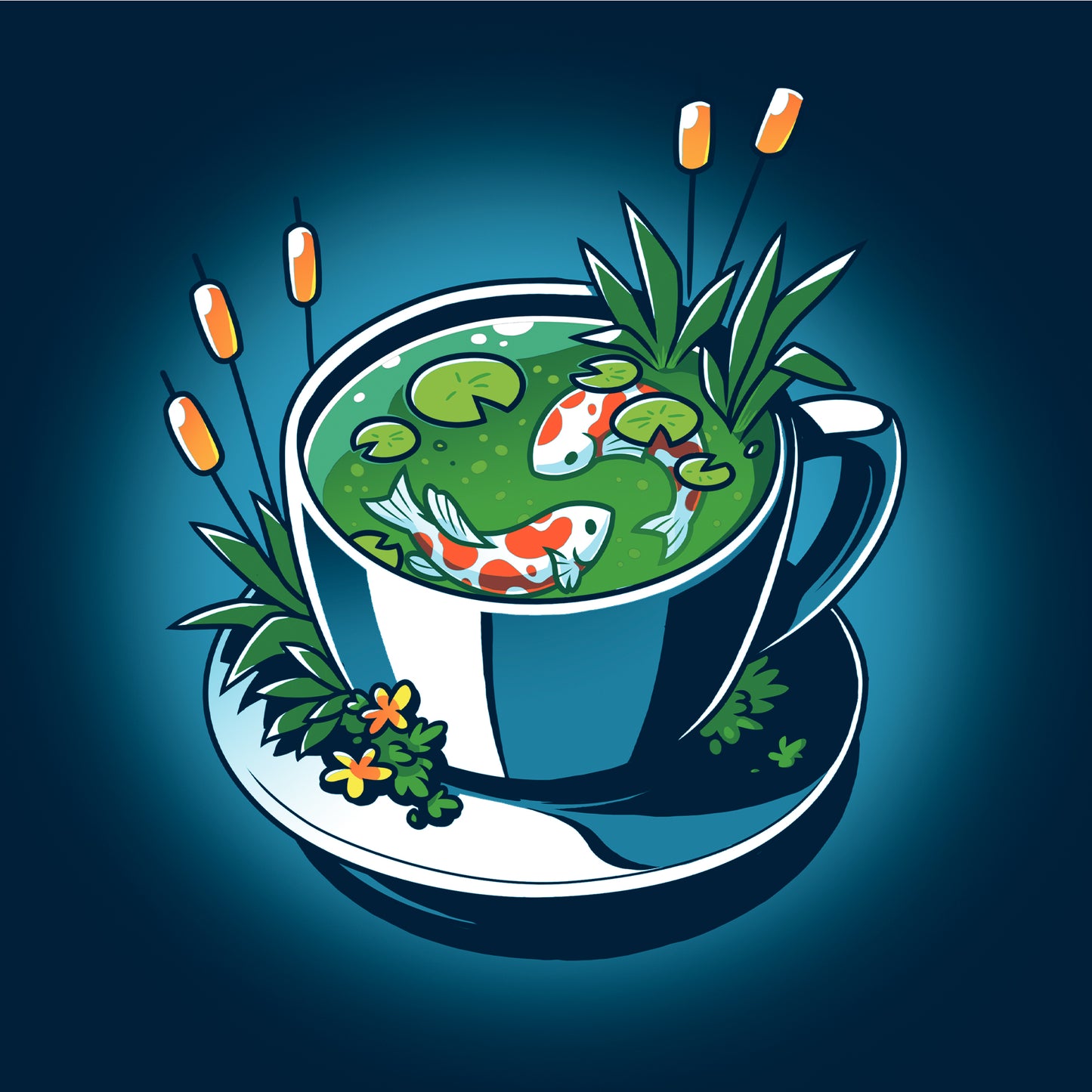 Pullover Hoodie_TeeTurtle Cup of Koi navy blue design featuring artistic teacup with two koi fish inside.