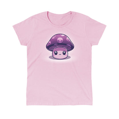 Classic Cotton T-shirt_TeeTurtle Deadly Little Mushroom light pink t-shirt featuring a cute smiling little mushroom with a purple cap that has skulls on it