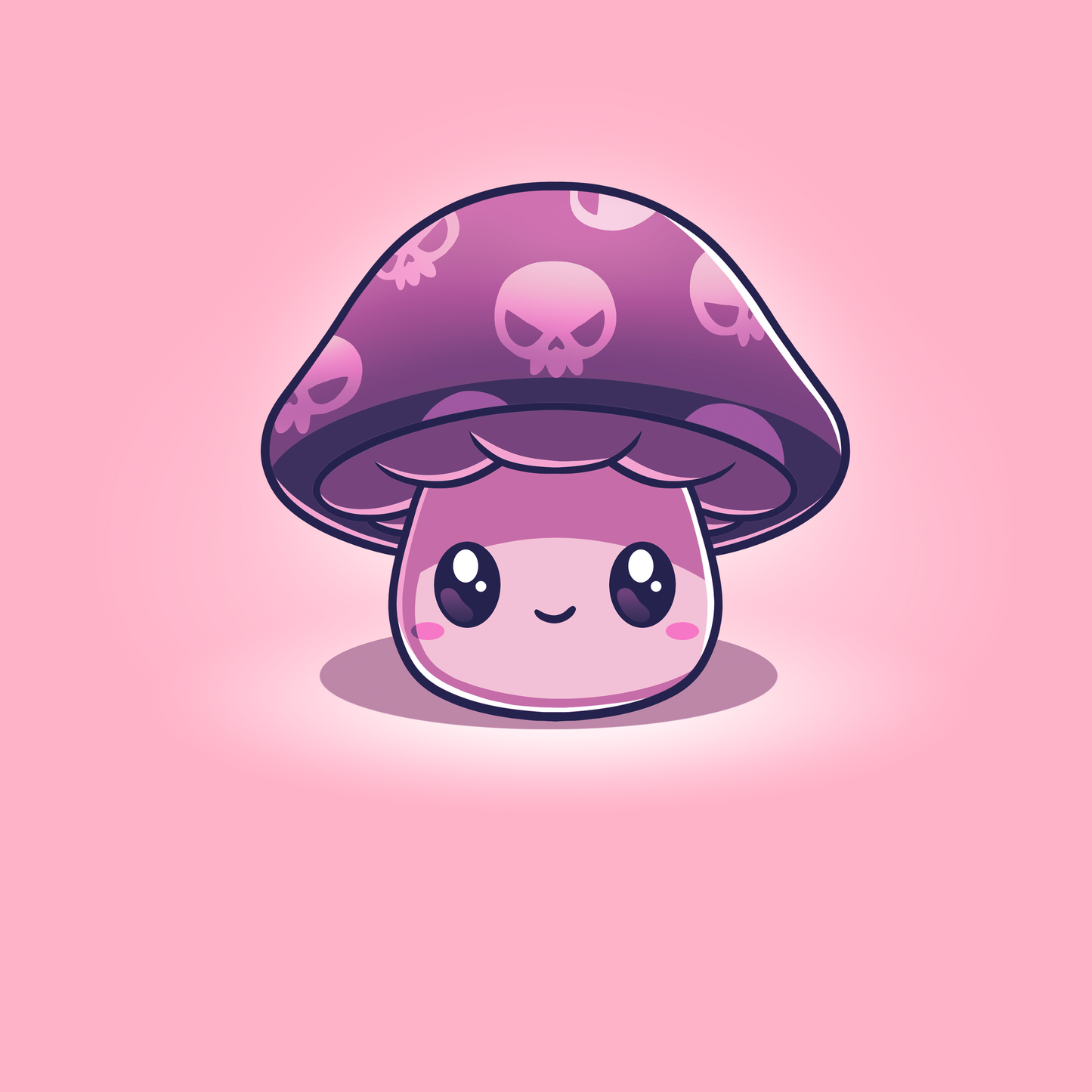 Classic Cotton T-shirt_TeeTurtle Deadly Little Mushroom light pink t-shirt featuring a cute smiling little mushroom with a purple cap that has skulls on it