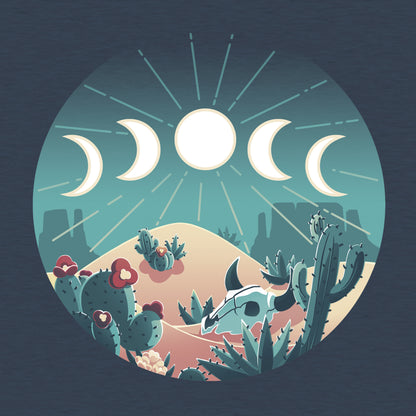Classic Cotton T-shirt_TeeTurtle heather navy Desert Moons apparel featuring a desert landscape scene with different moon phases.