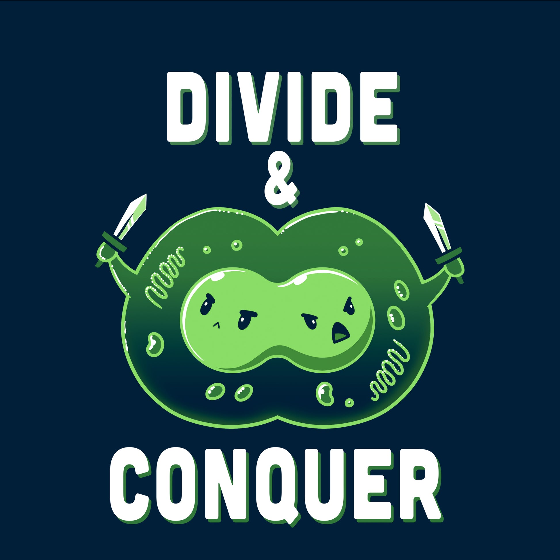 Classic Cotton T-shirt_TeeTurtle Divide & Conquer navy blue t-shirt featuring a dividing cell armed with swords.