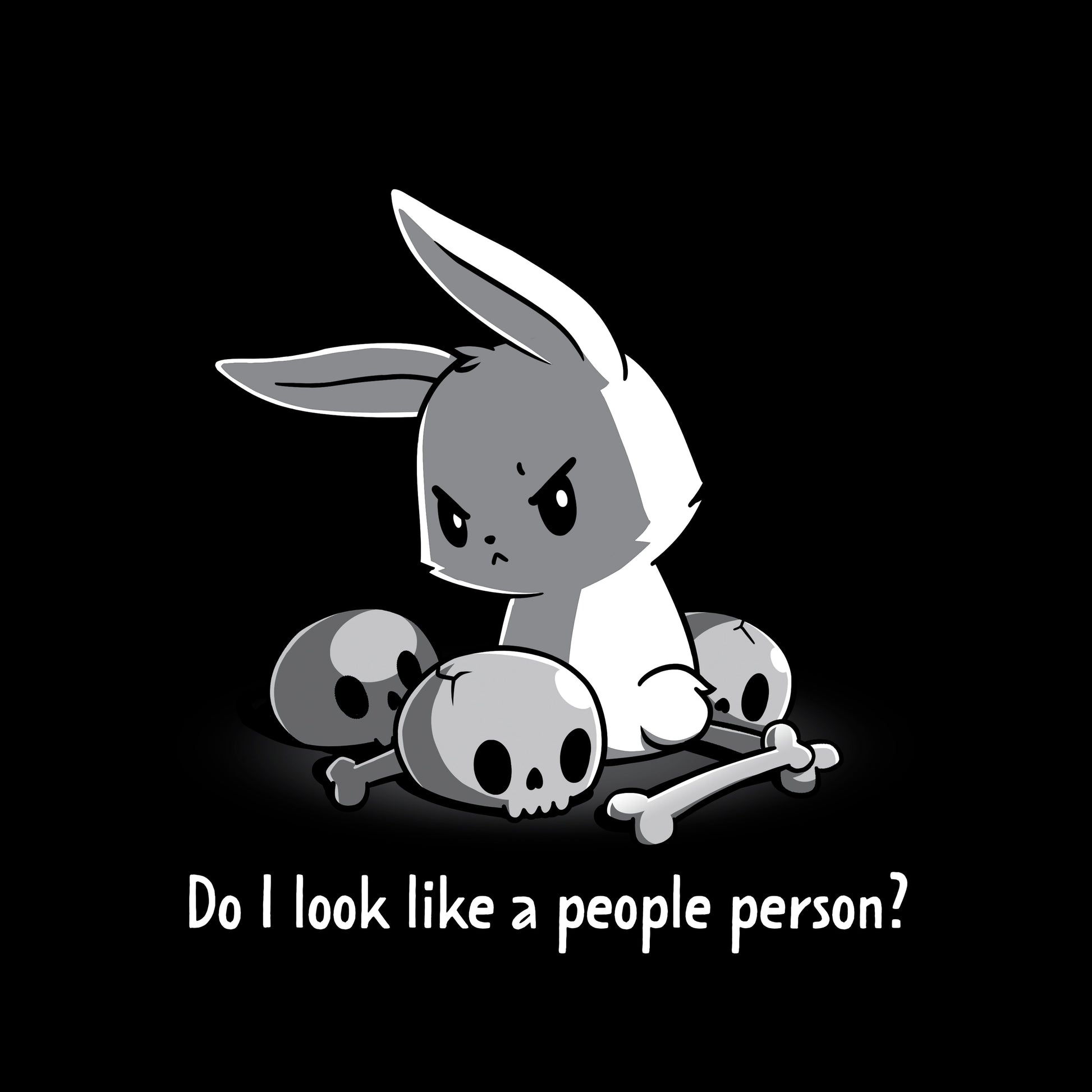 Pullover Hoodie_TeeTurtle Do I Look Like a People Person black t-shirt featuring a bunny with an angry expression sitting among skulls and bones. The text reads "Do I Look Like a People Person?"