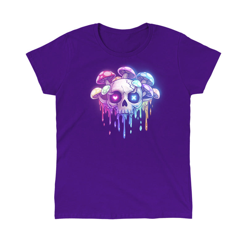 Classic Cotton T-shirt_TeeTurtle purple Drippy Rainbow Skull apparel featuring a skull with mushrooms growing out of it.