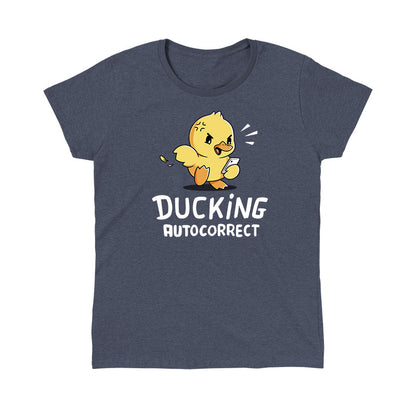 Classic Cotton T-shirt_TeeTurtle Ducking Autocorrect heather navy t-shirt featuring an angry duck yelling at their phone.