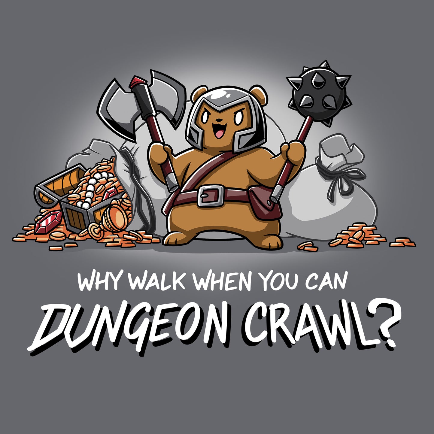 Classic Cotton T-shirt_TeeTurtle charcoal gray Dungeon Crawl Classic Cotton T-shirt featuring a bear warrior surrounded by dungeon loot.