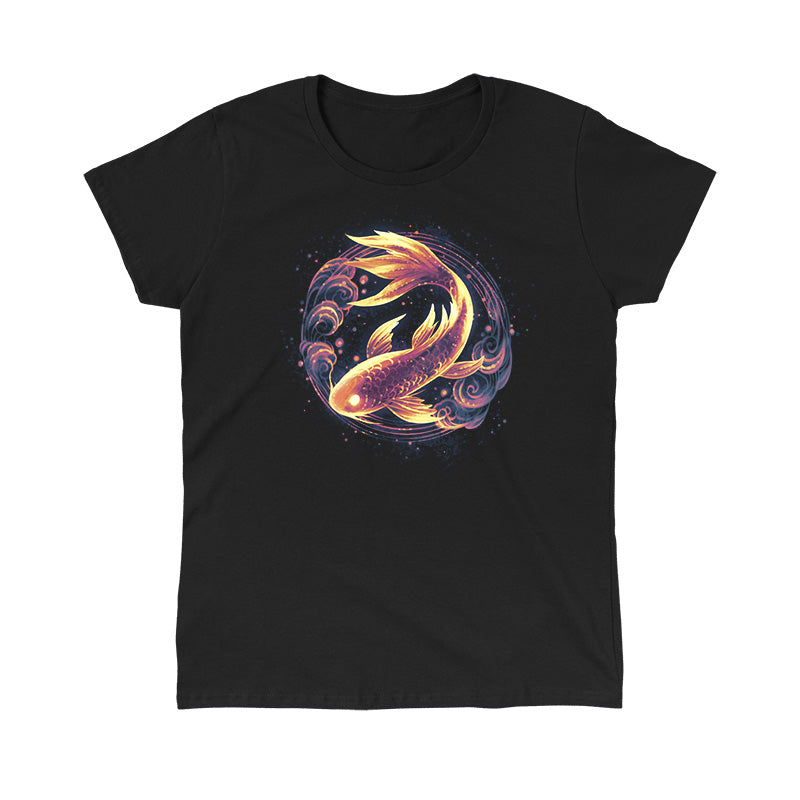 Classic Cotton T-shirt_TeeTurtle black Ethereal Koi apparel featuring a bronze koi with gold highlights framed by a circle with cloud elements.