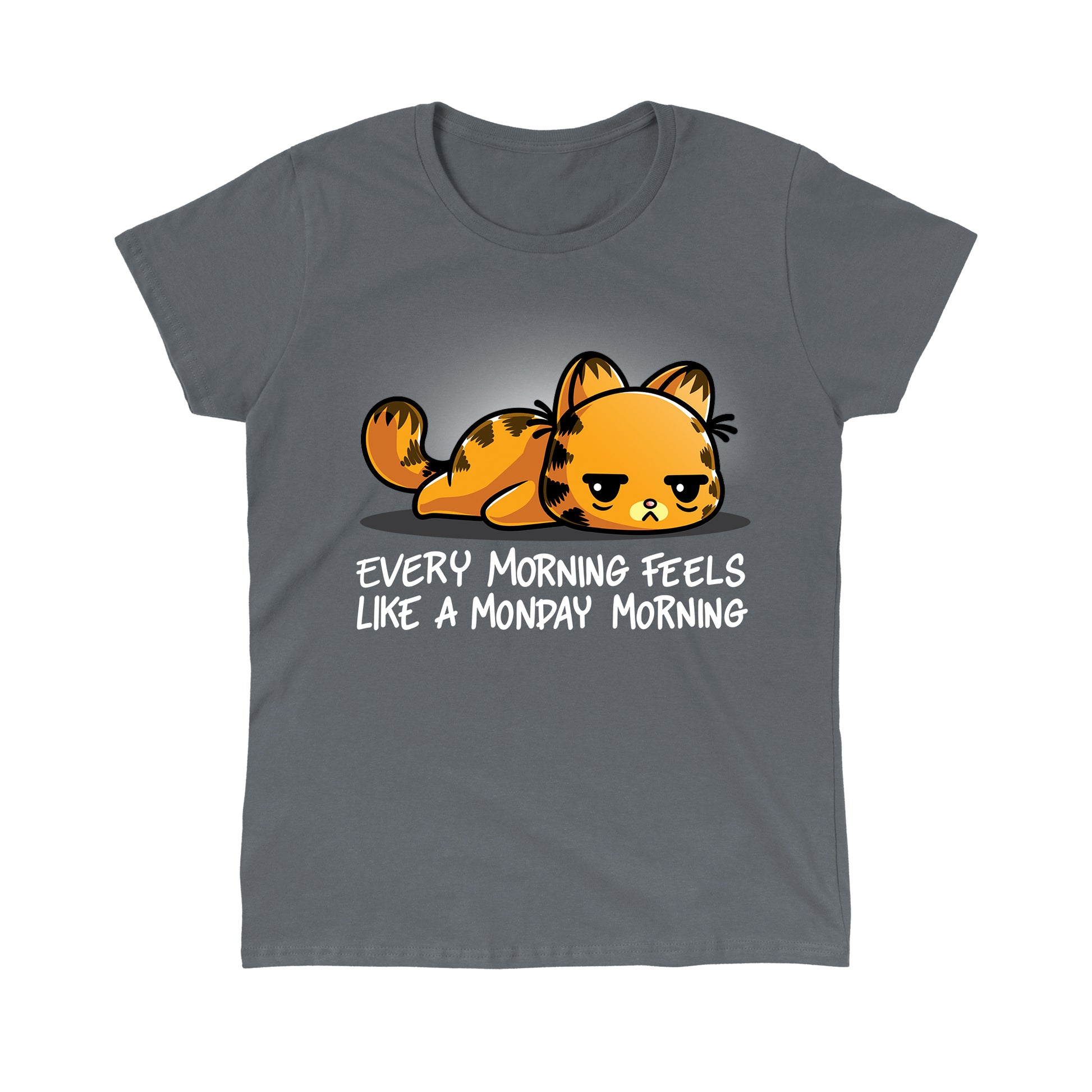 Classic Cotton T-shirt_TeeTurtle charcoal gray Every Morning Feels Like A Monday Morning apparel featuring a tired Garfield lying down.