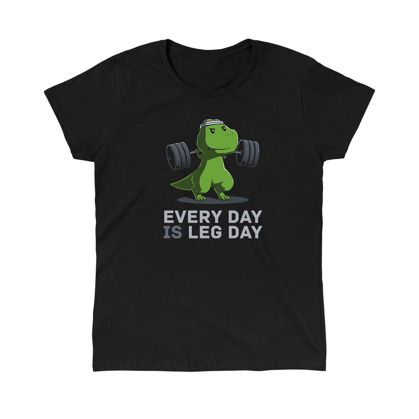 Classic Cotton T-shirt_TeeTurtle black Every Day Is Leg Day. Featuring a t-rex lifting a barbell.