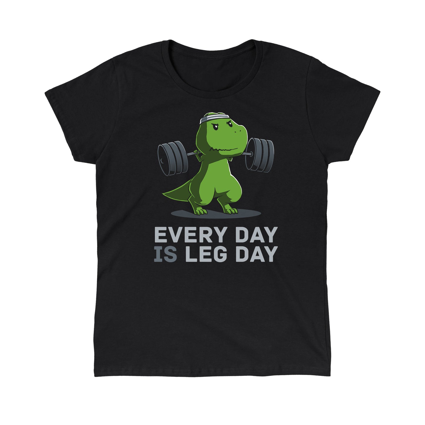 Classic Cotton T-shirt_TeeTurtle black Every Day Is Leg Day. Featuring a t-rex lifting a barbell.