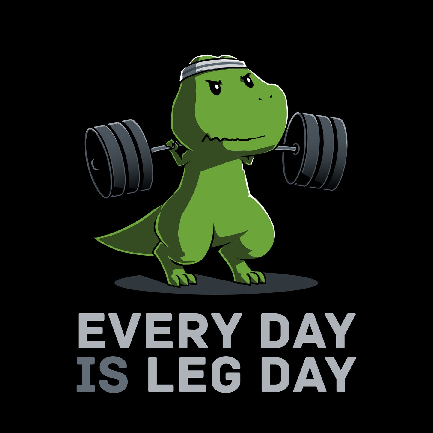 Classic Cotton T-shirt_TeeTurtle black Every Day Is Leg Day. Featuring a t-rex lifting a barbell.