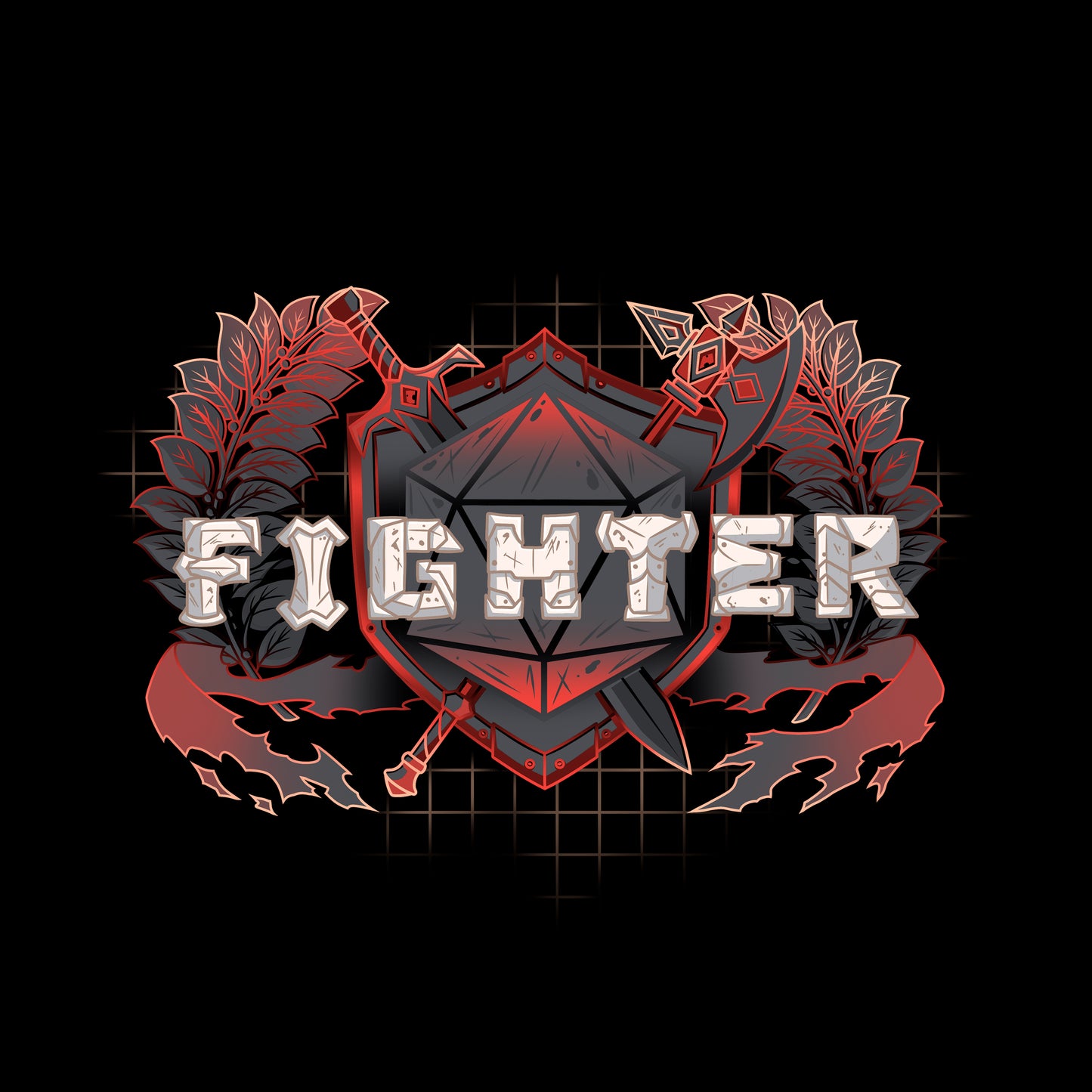 Classic Cotton T-shirt_TeeTurtle Fighter Class t-shirt featuring a shield with crossed weapons and laurel branches, with the word "Fighter."