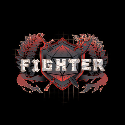 Classic Cotton T-shirt_TeeTurtle Fighter Class t-shirt featuring a shield with crossed weapons and laurel branches, with the word "Fighter."