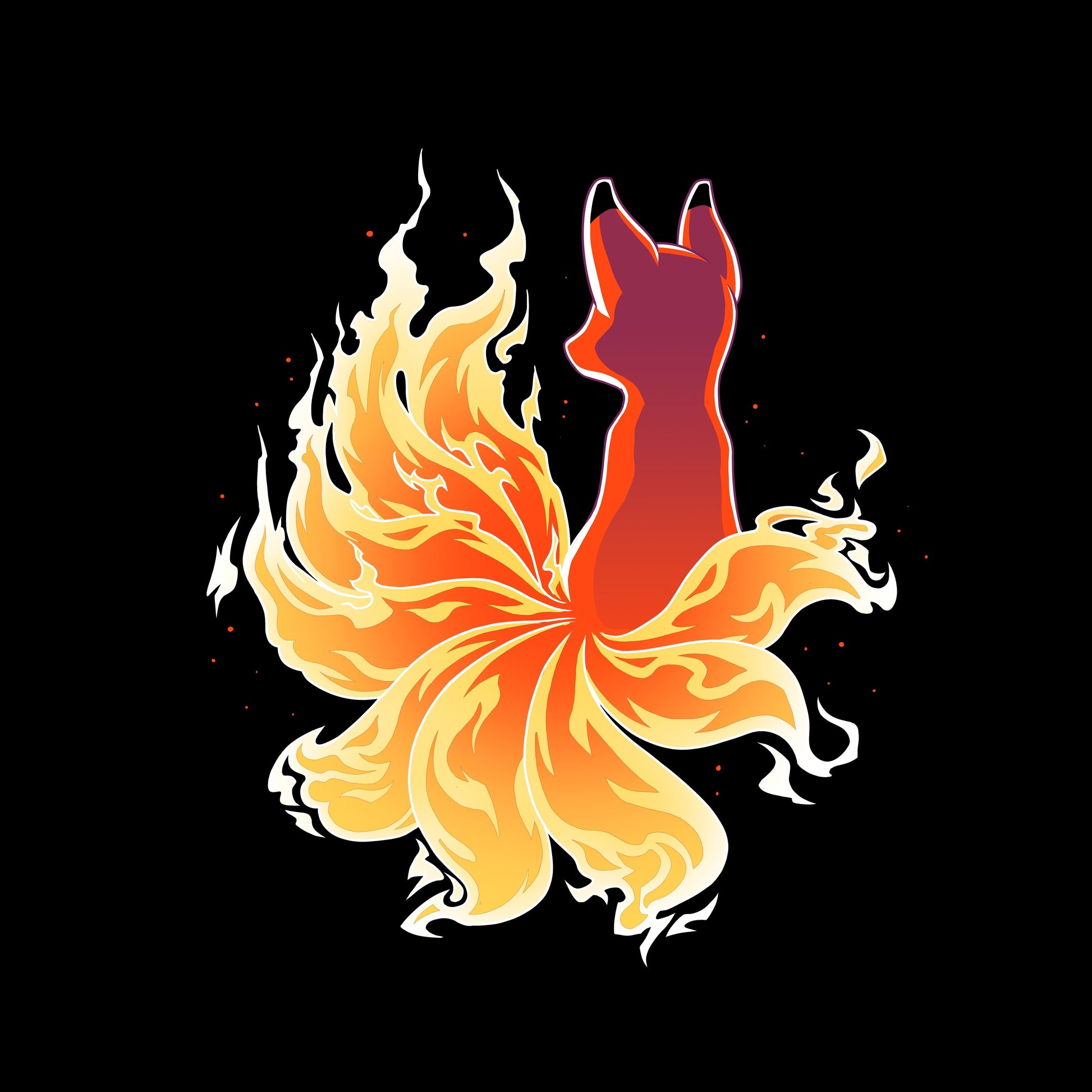 Long Sleeve T-shirt_TeeTurtle black Fire Kitsune. Featuring a kitsune with fiery tail.