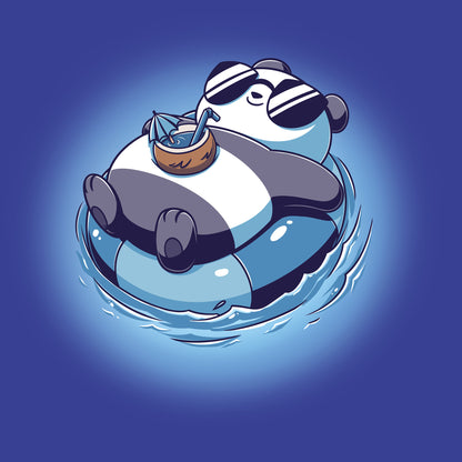 Classic Cotton T-shirt_Teeturtle Float Panda Royal Blue featuring a chill Panda in sunglasses relaxing on an innertube with a tropical drink and living their best life.