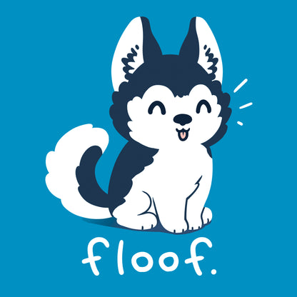 Classic Cotton T-shirt_TeeTurtle Floof sapphire blue t-shirt featuring a fluffy husky with its tongue hanging out posed over the word 'Floof'.