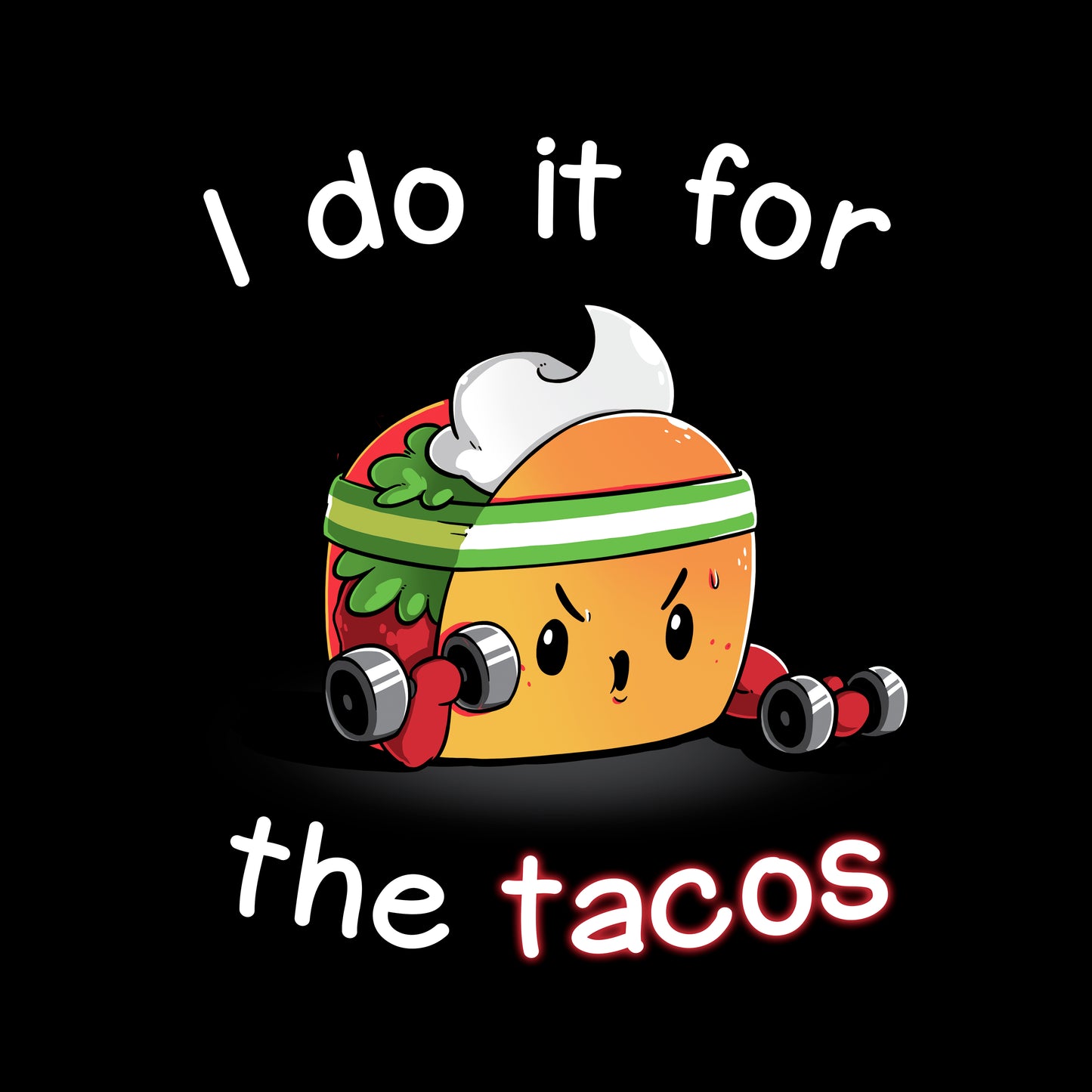 Classic Cotton T-shirt_TeeTurtle For the Tacos black t-shirt featuring a taco lifting weights.