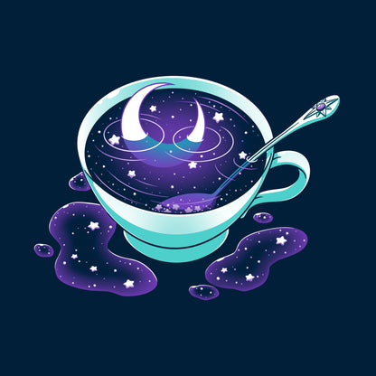 Crew Neck Sweatshirt_TeeTurtle Galactic Tea navy blue t-shirt featuring a turquoise cup filled with swirling Galactic Tea.