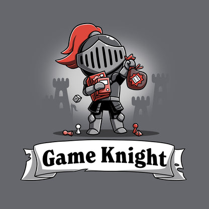 Classic Cotton T-shirt_TeeTurtle Game Knight charcoal gray t-shirt featuring a knight in armor holding a game die and cards.
