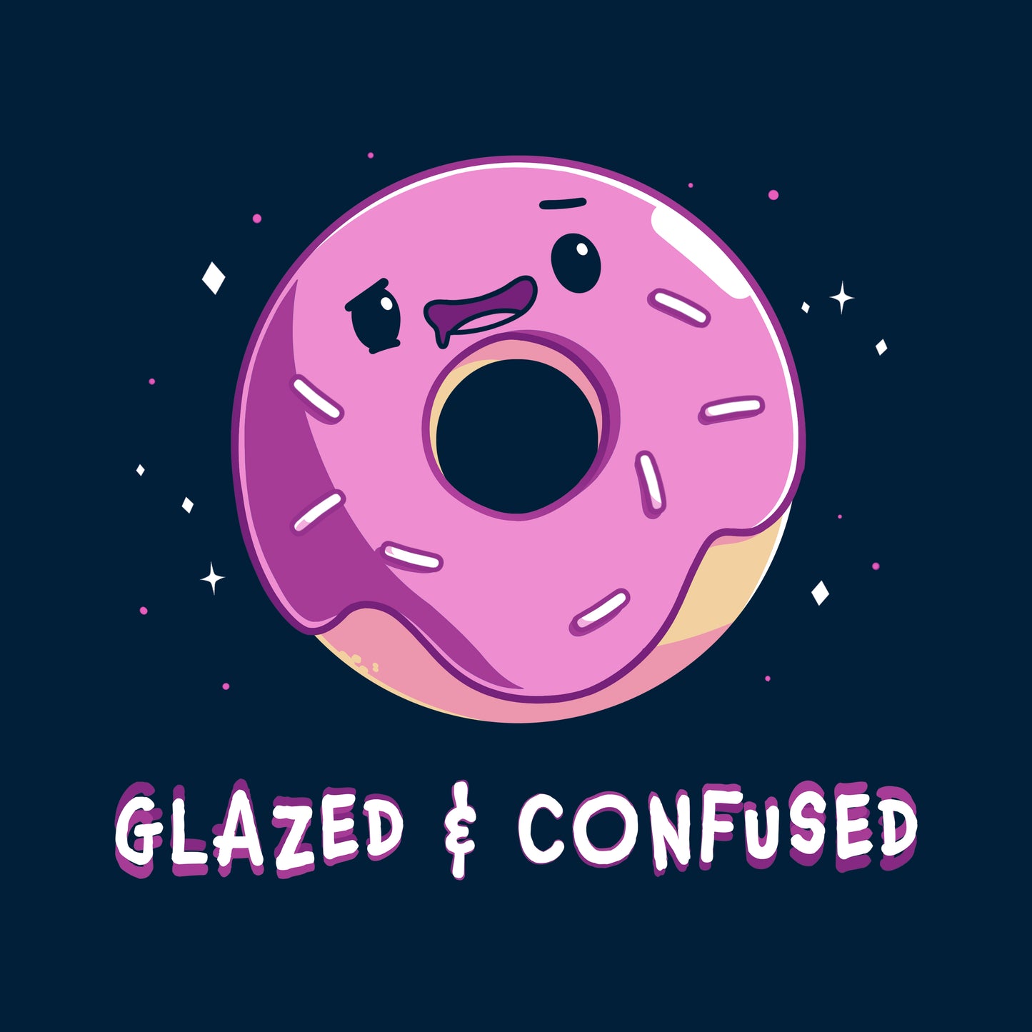 Classic Cotton T-shirt_TeeTurtle Glazed and Confused navy blue t-shirt featuring a pink frosted donut with a smiling face.